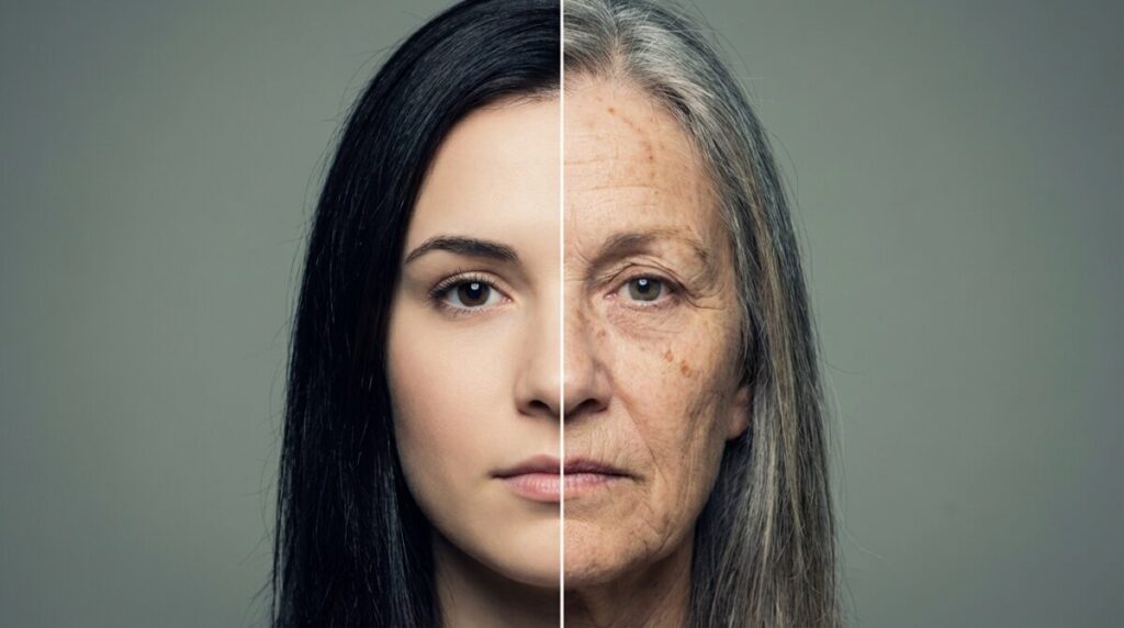 Comparação entre pele jovem e envelhecida